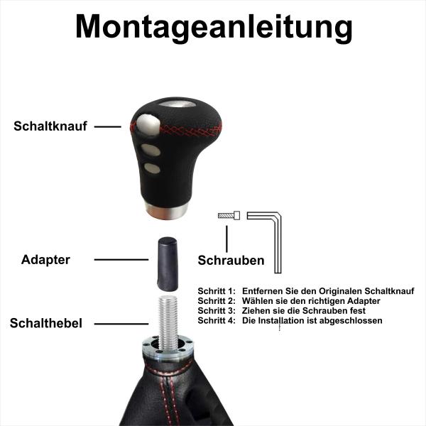 XKERIBOM Auto Getriebekopf Manueller Schaltknauf mit Adaptern, Universal Leder Aluminium Handball, für die Meisten Kraftfahrzeuge XSKF894