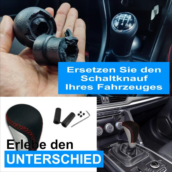 XKERIBOM Auto Getriebekopf Manueller Schaltknauf mit Adaptern, Universal Leder Aluminium Handball, für die Meisten Kraftfahrzeuge XSKF895