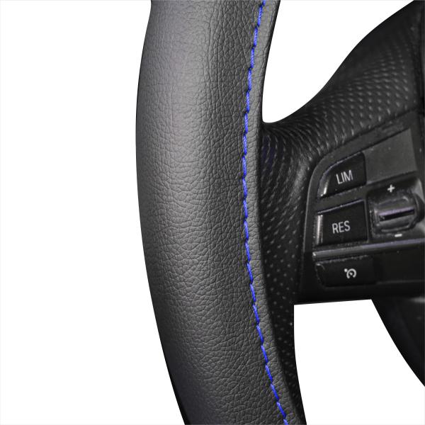 XSLIM1 Ultra Slim Lenkradbezug Leder Schwarz mit Blau Naht für Lenkräder 37-38cm Durchmesser